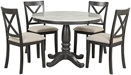 Harper & Bright Designs 5-Piece [Round] [Dining] [Table] and Chair Set, with Cushion Chairs for Family [Dining] Area, Wood