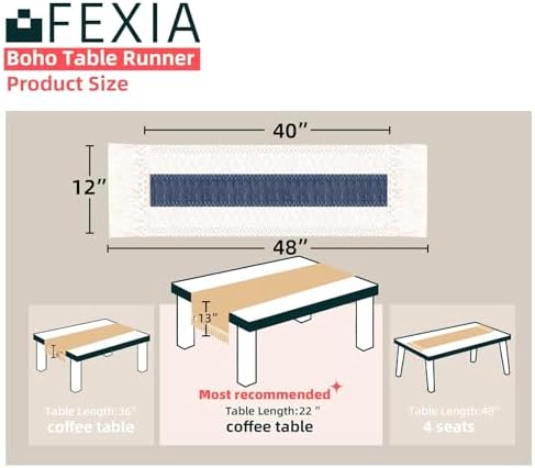 FEXIA Boho Table Runner for Home Decor 12x48 Blue Fall Rustic Decorations