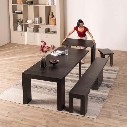 Transformer Table Solid Wood Extendable Dining Table, Black