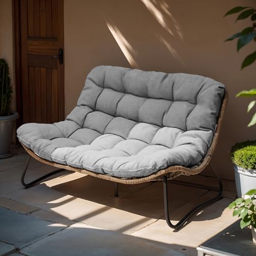 Outdoor Loveseat, Boho Rattan Patio Couch with Soft Cushion (Dark Gray)