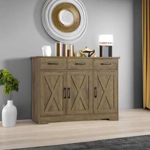 HOSTACK Kitchen Buffet Cabinet with Storage, Sideboard Coffee Bar, Brown