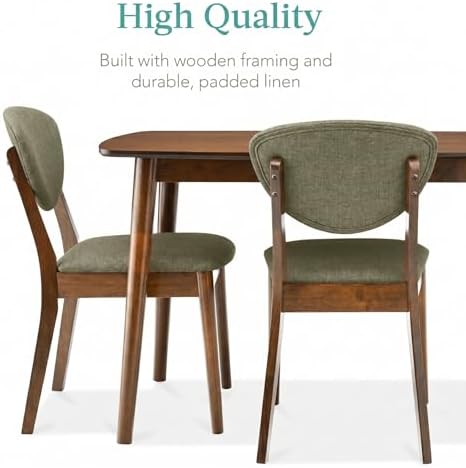 Best Choice Products 5-Piece Dining Set, Compact Mid-Century Modern Table & Chair Set for Home, Apartment w/ 4 Chairs, Padded Seats & Backrests, Wooden Frame - Walnut/Moss Green