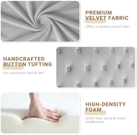 Befurtori Queen Headboard Only, Velvet Classic Tufted Design, Silver Gray