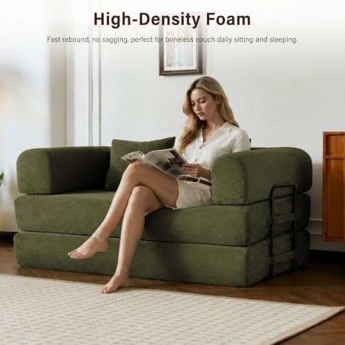 59" Convertible Sofa Bed, Boneless Sleeper Futon Couch for Small Spaces