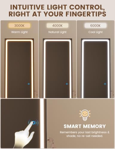 Full Length Jewelry Armoire with LED Mirror 360 Rotating Brown | Full Length LED Mirror, 3-color Light, 360 Rotating Base, Jewelry Storage, Makeup Tray, Shelves, Drawers