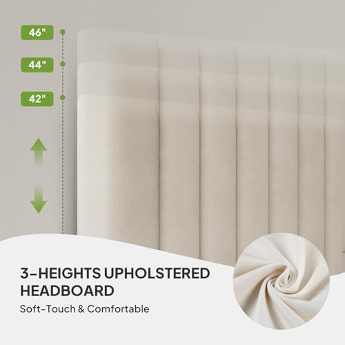 Welzona Full Size Upholstered Bed Frame with Headboard & 2 Drawers, White