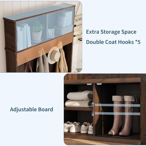 Garvee 77" H Farmhouse Hall Tree with Bench & Shoe Storage, Coat Rack
