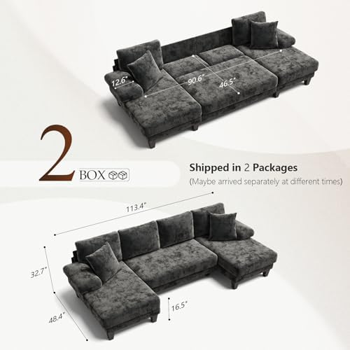 Txtin's Sleeper Sofa with Pull Out Bed 112 Inch U Shaped Sectional Couch