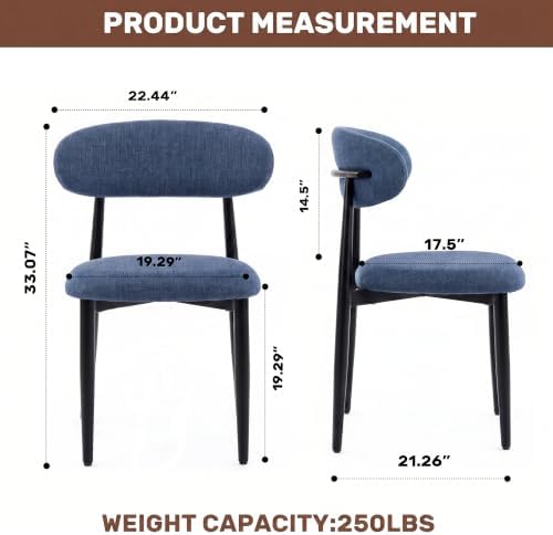 UVV Dining Chairs Set of 8, Metal Kitchen Chairs with Modern Fabric Upholstered for Dining Room, Navy Blue