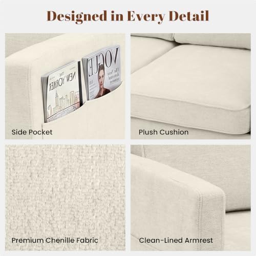 56" Loveseat Sofa, Mid Century Modern 2 Seater Chenille Love Seat Couch
