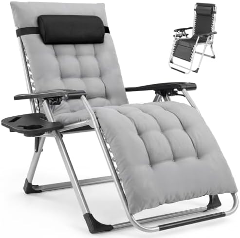 NEWBULIG Zero Gravity Chair, Folding Patio Recliner with Cup Holder Trays