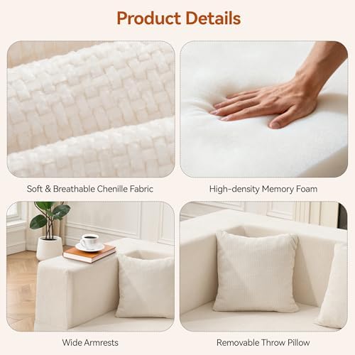 MONVANE 103'' Modular Sectional Sofa, Cloud Sectional Couch with Ottoman, Convertible Chenille L Shaped Couch with Deep Seat, Sectional Couches for Living Room Bedroom, No Assembly Required, Beige