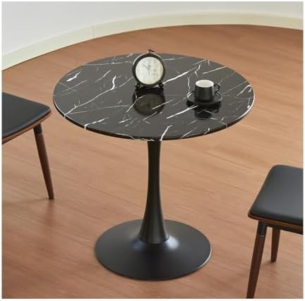Round Dining Table, 31.5" Circle Tulip Table with Thickened Tabletop & Metal Pedestal, Mid Century Modern Bistro Table for Kitchen, Small Places, Living Room, Cafe (Faux Marble Black)