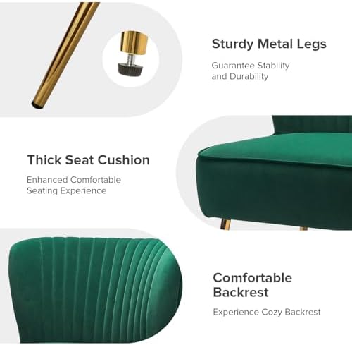 HULALA HOME Velvet Accent Chair, Modern Upholstered Cute Side Chair with Gold Metal Legs, Armless Wingback Slipper Chair Comfy Living Room Chair for Bedroom Guest Room Vanity,Green