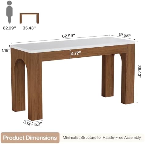 Tribesigns 63-Inch Bar Table, Long Counter Height Pub Table with Arched Leg, Farmhouse Rectangular Home Bar Coffee Unit for Dining Room, Bistro, Restaurant, White & Brown