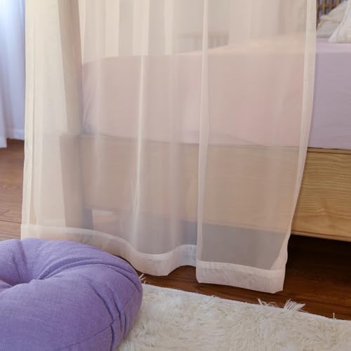 Linentalks Canopy Bed Curtains for King, Queen, Full and Twin Bed, 4 Corner Bed Canopies & Drapes, Four Poster Bed Canopy Curtains Beds, Sheer Curtains for Canopy Bed Drapes, Champagne