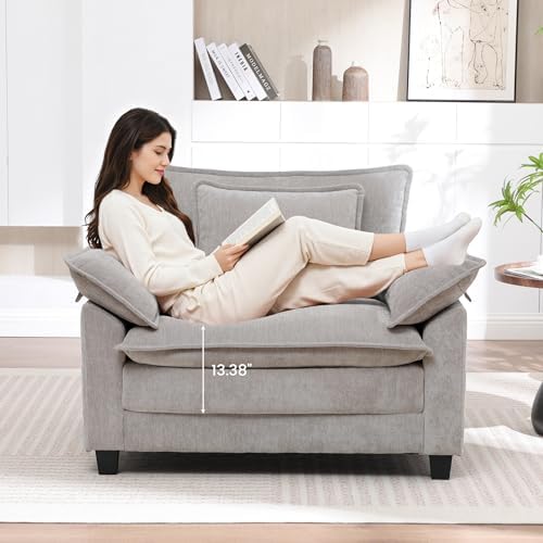 Modern Oversized Accent Chairs Set of 2,Chenille Cloud Sofa Chair with Deep Seat,Upholstered Armchair with Extra Thick,Comfy accent chairs Reading Chairs for Living Room Bedroom Apartment LIGHTGREY