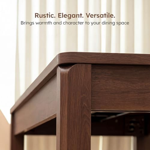 Dining Table for 6, Farmhouse Rectangular Kitchen Table, Walnut Wood