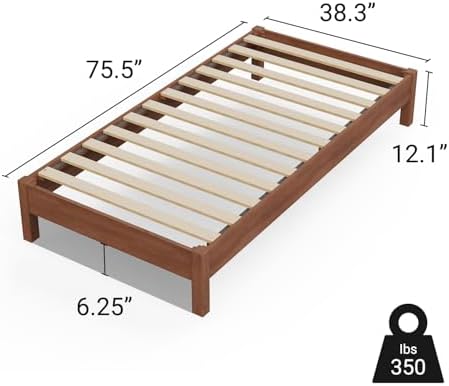 LIFEMENT Twin Bed Frame Signature Wood Platform, Noise Free, Under Bed Storage, No Box Spring Needed, Easy Assembly, Cherry
