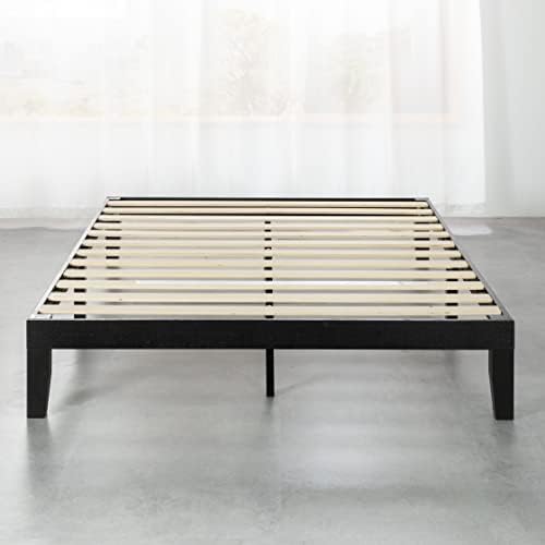 Mellow Naturalista Classic 12 Inch Solid Wood Platform Bed with Wooden Slats, Queen, Black