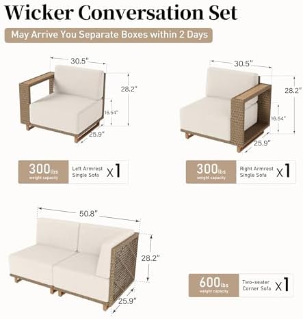 4pcs L-Shape Patio Furniture, Outdoor Sectional with 10" Thick Cushion