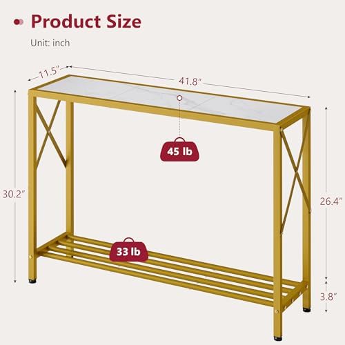 Tajsoon Entryway Table 41.8", 2 Tier Gold Console Table with Shelves