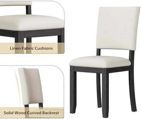 Zevemomo 47.3" Round Solid Wood Dining Table Set for 4, Black