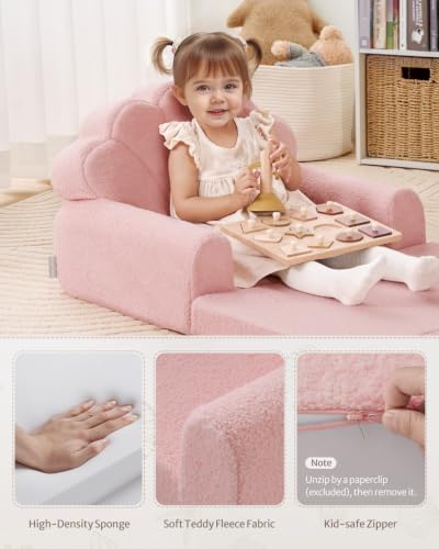 Blissful Diary Foldable Kids Couch, 2-in-1 Kids Sofa Chair, Pink Shell