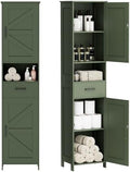 Homhedy 67" H Tall Bathroom Storage Cabinet with Barn Doors and Drawer | Narrow Storage Unit with Adjustable Shelves, Floor Cabinet for Bathroom, Living Room, Entryway or Kitchen, Green, 15.7" W