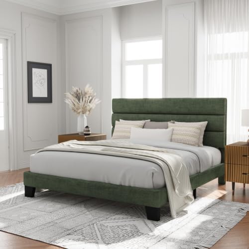 Allewie Cal King Size Platform Bed Frame with Fabric Upholstered Headboard