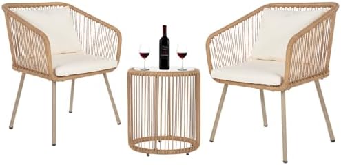 FDW 3-Piece Patio Furniture Set | White | Outdoor Wicker Furniture