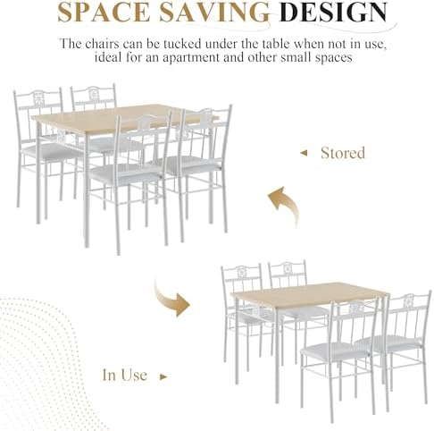 VECELO Dining Table Set for 4, 5-Piece Wood Kitchen Table with Upholstered Padded Chairs for Small Space, Breakfast Nook, Space-Saving, White