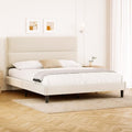 GRUSIGN Full Size Platform Bed Frame with Velvet Headboard, Adjustable Height Wooden Slats Support, Upholstered Mattress Foundation, Fits Mattress or Mattress with Box Spring, Easy Assembly, Beige