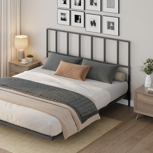 MAHANCRIS Headboard Queen Size, Metal Headboards with Universal Adapters, Adjustable Height, Modern Head Board Queen Size Only for Bedroom, Black