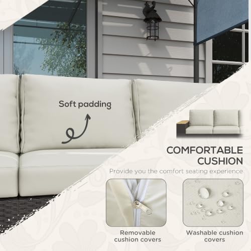 Outsunny 3-Seat Outdoor Patio Sofa Couch 24.5" Wide Deep Seats Beige