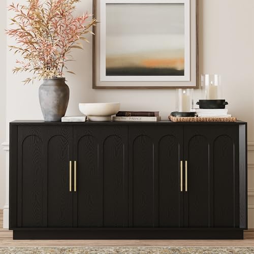 FORTUNETEC 67" Sideboard Buffet Cabinet with Storage, Arched Doors, Black