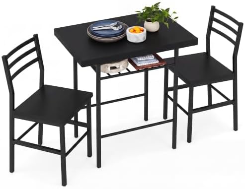 JUMMICO 3-Piece Wooden Rectangular Table & Chair Set for 2, Black