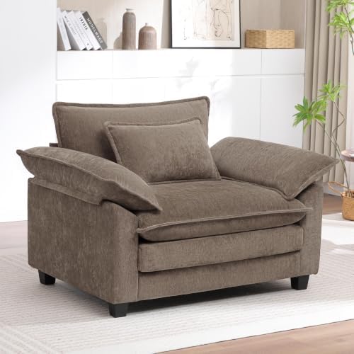 Oversized Accent Chair,44" Chenille Living Room Chairs,Modern Upholstered Armchair Cloud Sofa Chair with Extra Thick,Comfy Reading Chair Side Chair for Living Room Bedroom Apartment Brown