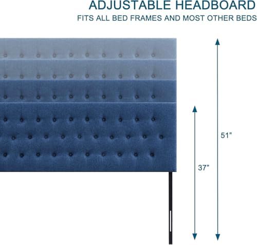 Upholstered Headboard California King, Adjustable Height 37''- 51'', Blue
