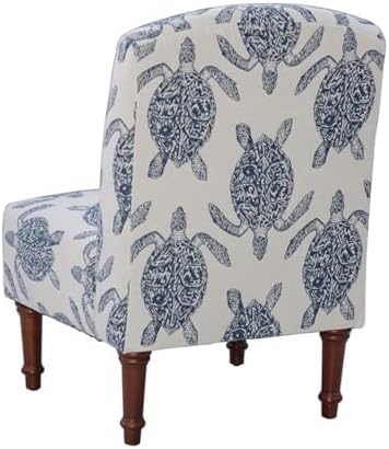 Linon Hawksbill Upholstered Turtle Print Armless Accent Chair in Blue & Cream