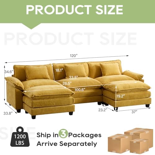 Oprisen 120" Modular Sectional Sofa, Comfy Deep Cloud Couch with Ottoman