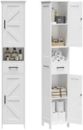 Homhedy 67" H Tall Bathroom Storage Cabinet with Barn Doors and Drawer | Narrow Storage Unit with Adjustable Shelves, Floor Cabinet for Bathroom, Living Room, Entryway or Kitchen, White, 11.8" W