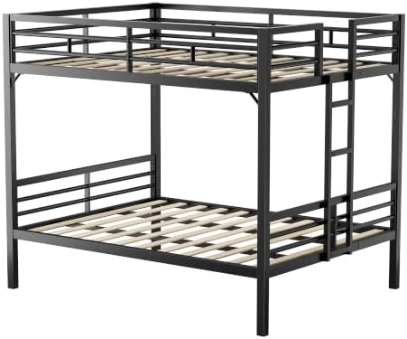 PVWIIK Queen Over Queen Bunk Bed with Guardrails,Black