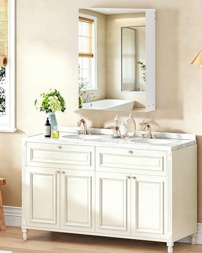 CHOEZON Bathroom Medicine Mirror Cabinet, 21.7'' x 27.6'', Wall-Mounted Bathroom Vanity with Mirror, Bathroom Medicine Cabinet with Storage Function, Hanging Storage Cabinet, Adjustable Shelves, White