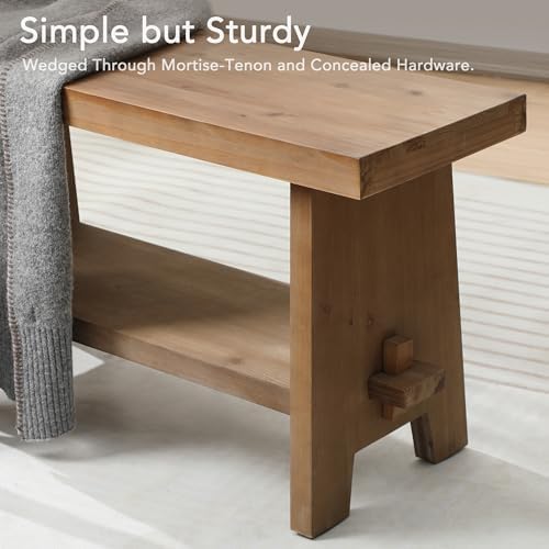 HOKYHOKY Wood Entryway Bench - 43.3" Farmhouse Long Storage Bench, Indoor