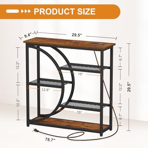 Snughome Entryway Table, Console Table with Charging Station, Industrial Narrow Sofa Table with 5 Tier Storage Shelves, Entrance Table for Hallway, Behind The Couch, Living Room, Foyer