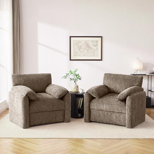 Howjoe Accent Chair for Living Room, Oversized Reading Armchair, Brown