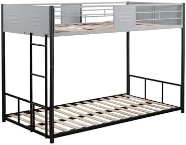 PVWIIK Twin Over Twin Bunk Bed with Vent Board & Noise Reduced Design,Metal Bunk Bed for Dorm,Bedroom,Guest Room,Easy to Assemble,Space Saving, Black
