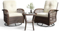Aoxun 3 Pieces Patio Furniture Set, Patio Swivel Rocker Chairs Set of 2, Wicker Outdoor Bistro Set with Rocking Chair, Thickened Cushions and Table for Porch (Beige)