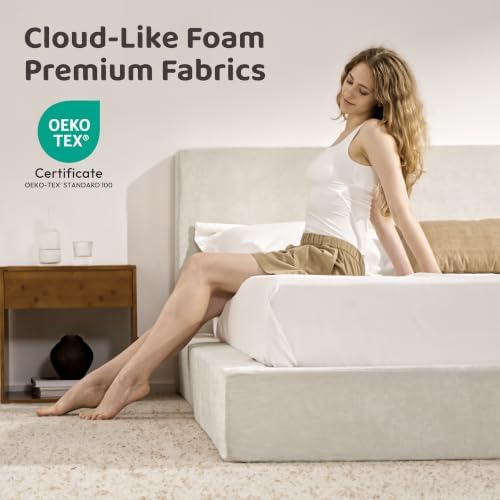 RECCI AirFrame California King Upholstered Bed Frame with Padded Headboard